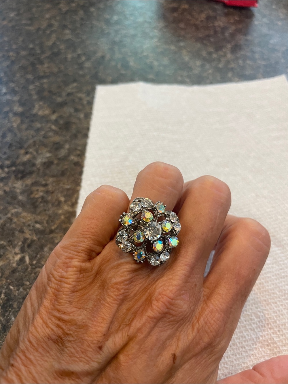 Statement Aurora Crystal like Cluster Ring in Silver